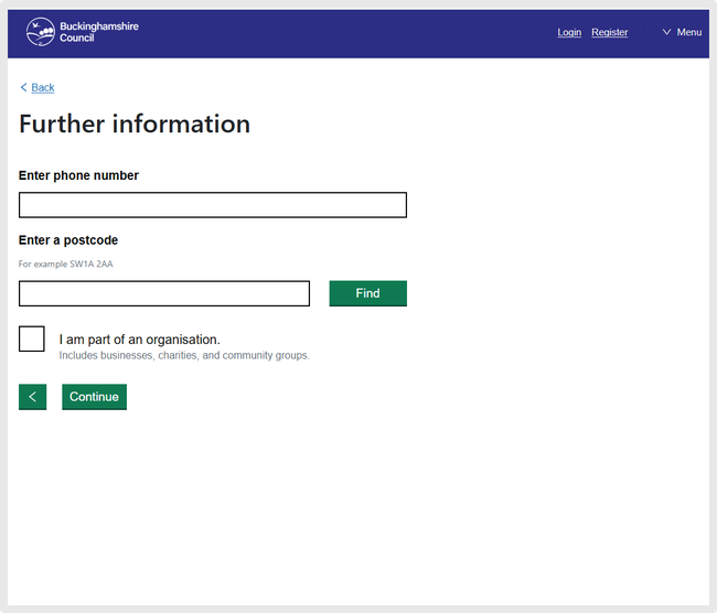 Further information screen