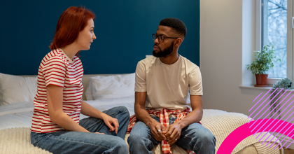 Couple in discussion, making a decision