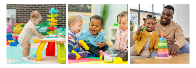 Three images of babies and toddlers playing