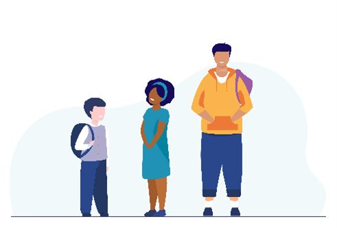 Graphic of three children and young people