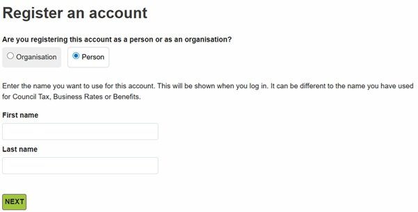 Entering your name onto our register form on the customer portal