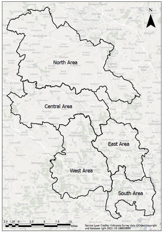 A map outlining the 5 planning committee areas