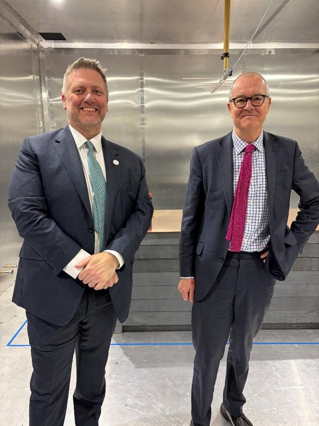 Image of Lord Vallance and Steven Broadbent at the Applus Electro Magnetic Testing Lab, based at the Silverstone Enterprise Zone