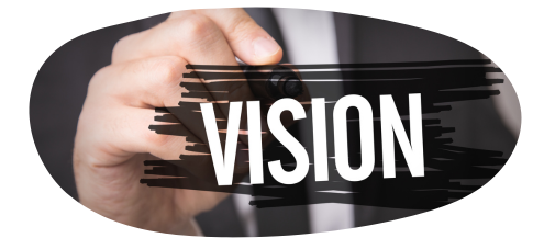 Hand of a business person writing vision on glass