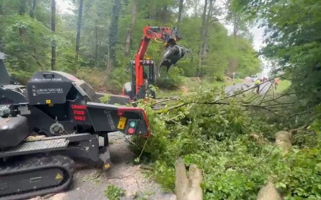 Machinery is removing trees from the A40 as part of the wider tree removal project.