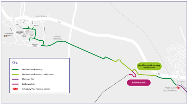 Map showing the route for Waddesdon Greenway